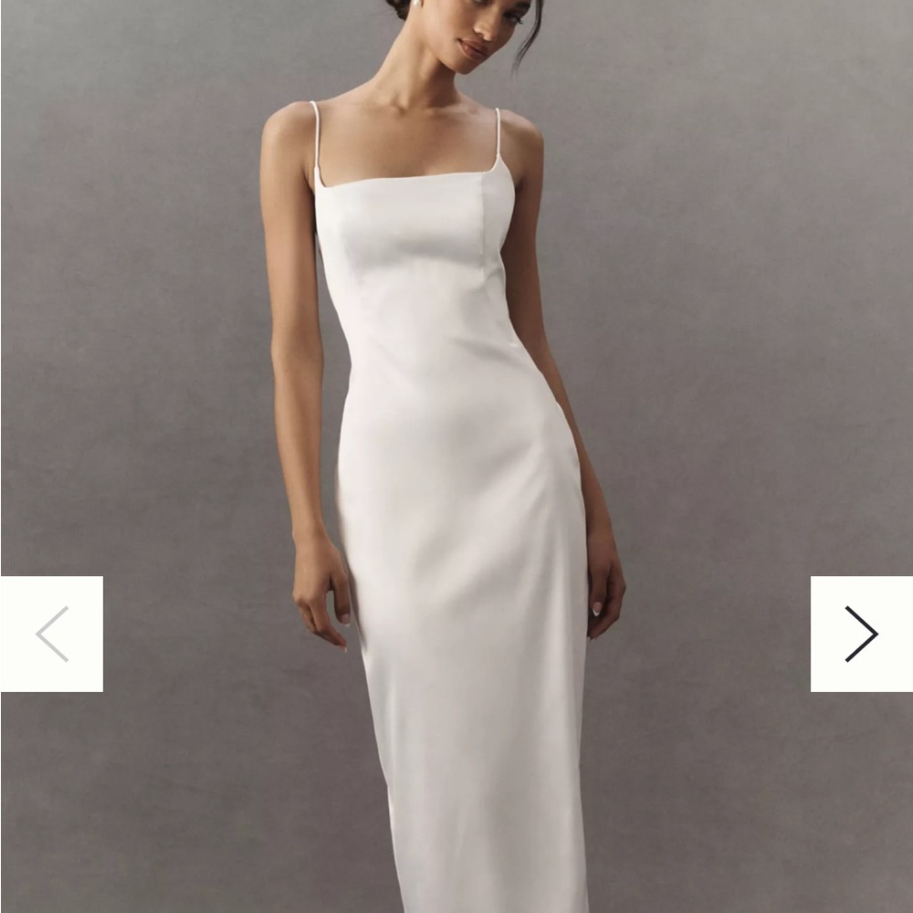 BHLDN Square-Neck Back-Slit Slim Stretch Satin Midi Dress